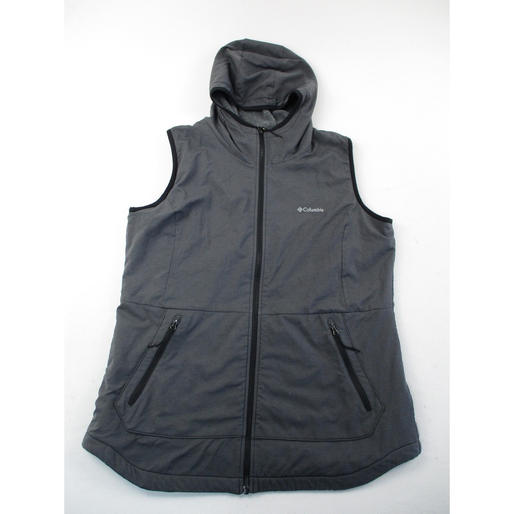 Columbia Vest Mens Large Gray Softshell Hooded Full Zip Outdoor Utility Hiking
